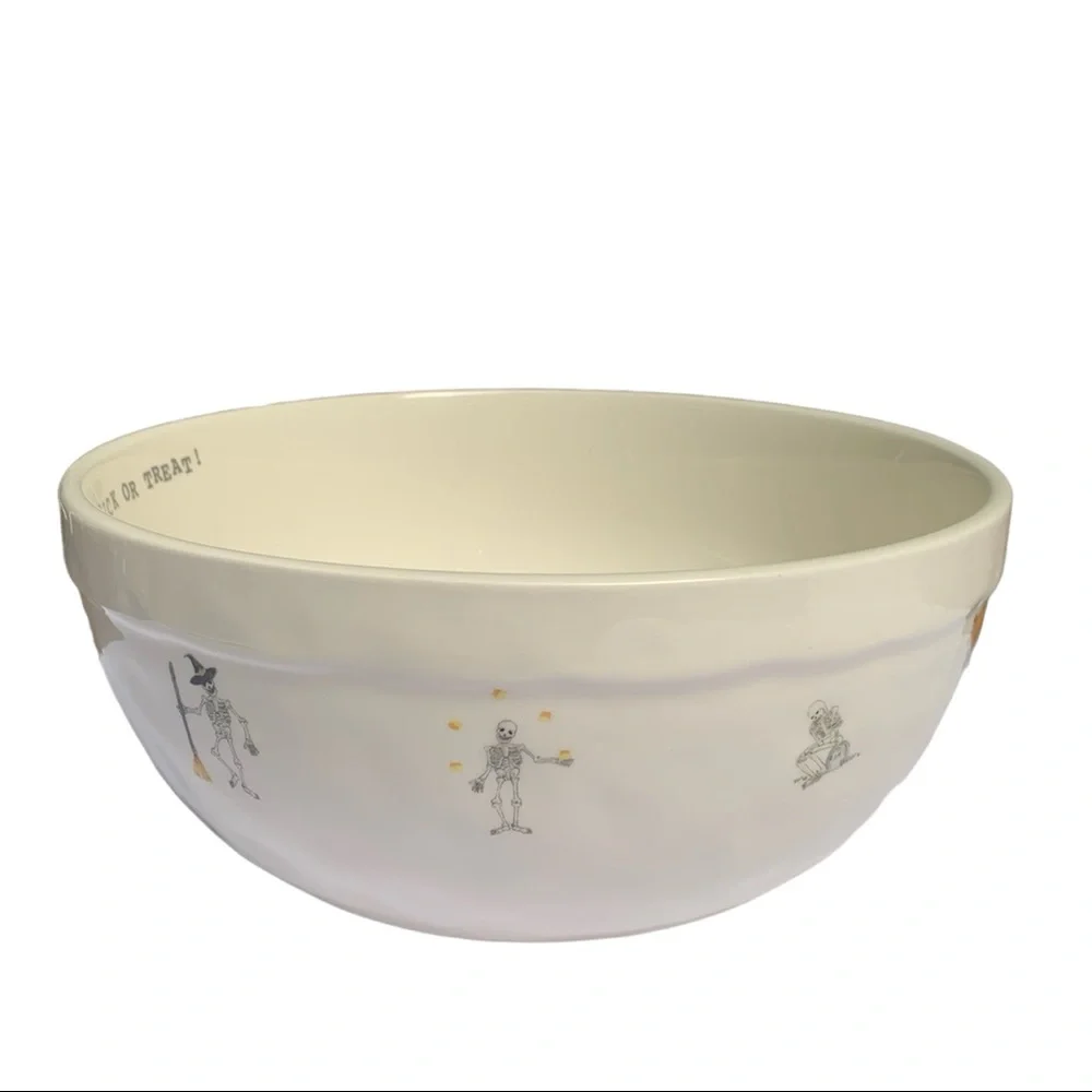 Rae Dunn Halloween Bowl TRICK OR TREAT Dancing Skeletons Dimples 2017 New OG